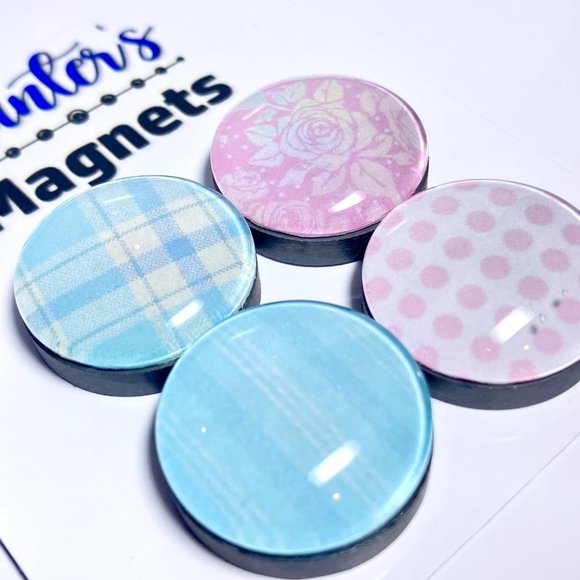 Set of 4 Magnets - Shabby Chic 4 Glass Refrigerator Kitchen Whiteboard - Picture 2 of 3